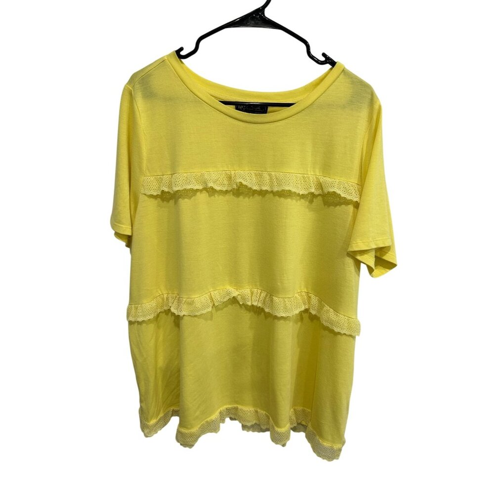DG2 by Diane Gilman Ruffle Lace Short Sleeve Top Yellow Sz XL Essentials